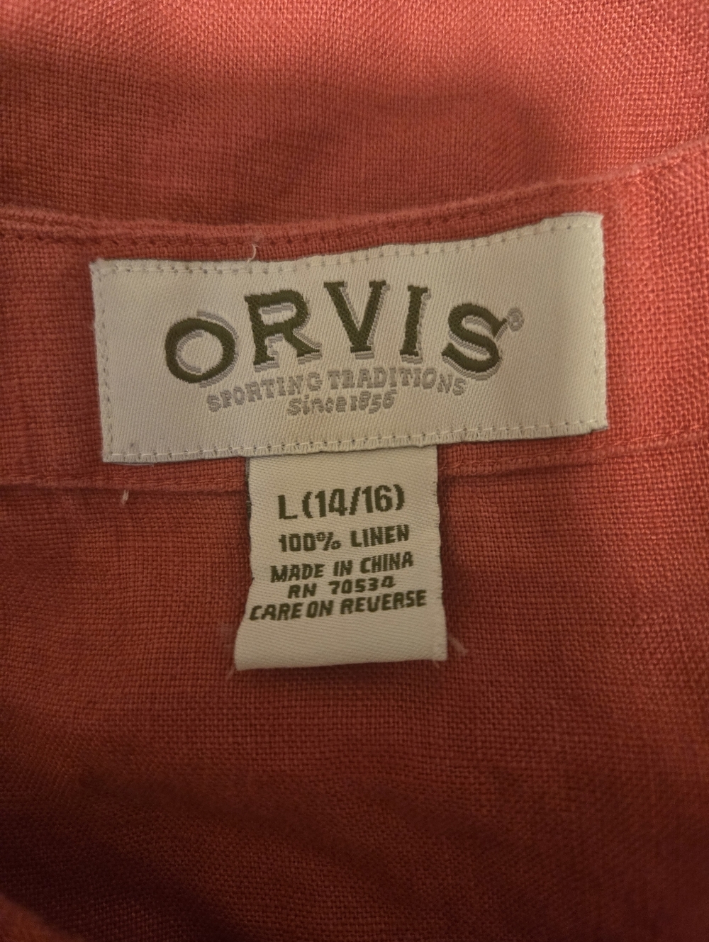 Orvis Vintage 90s Linen Coral Red Pink Button Front Shirt Sleeve Top Large 12/14 - Picture 4 of 5